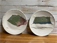 PAIR OF HAND THROWN POTTERY PLATES