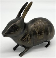 Vintage Asian Etched Metal Rabbit