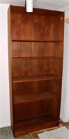 Wood finish 4 tier bookshelf, 36x12x84"h; as is