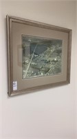 Vintage aerial photo in frame, 20 x 17 inches