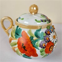 Floral Lidded Bowl w Handle (and damage)