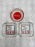 Lot of 3 Vtg Coca-Cola Glass Ashtrays