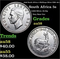 1948 South Africa 5 Shillings Silver KM# 40.1 Grad