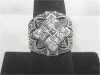 Sterling Tested CZ Marcasite Ring See Info