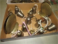 COLLECTION OF BRASS BELLS & SHELL BOOK ENDS