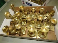 BOX OF SMALL BRASS CANDLE STICK HOLDERS