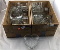 Two boxes of heart glassware dishes