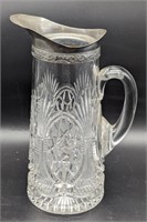 (E) Etched crystal pitcher with silver plated