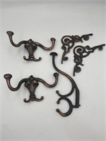 Cast Iron Copper Colored Coat Hooks & Shelf