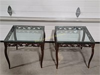 (2) Glass Top Metal Base Side Tables
