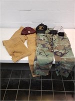 Carhartt work pants, US Army BDU, 2 Hats, socks