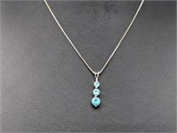 .925 Sterling Silver Three Stone Pend & Chain