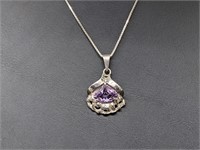 .925 Sterling Silver Purple Pendant & Chain