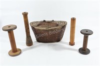 Primitive Solid Wood Loom Tool, Basket &