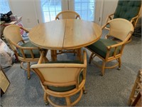 RATAN TABLE WITH LEAF & 4 CHAIRS