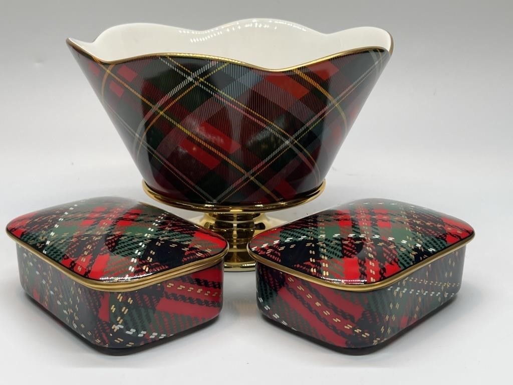 (3) Fitz and Floyd Country Plaid Porcelain