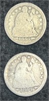 (2) Seated Dimes: 1853, 1854 Has A Dent