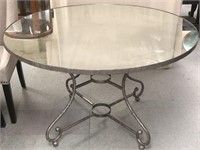 Round Metal Table with Mirrored Inset Top