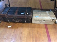 ANTIQUE TRUNK AND WHITE BOX