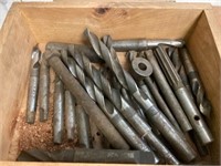 Large Metal and Reamer Bits in Wooden Box