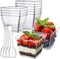 3.8oz Plastic Dessert Cups with Spoons 50 Pack,