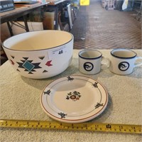 Pueblo Mixing / Serving Bowl, 2 Dansk Floral Cups