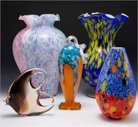 Lot of 5 Venetian Glass Pieces - Vases & More.