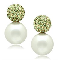 12mm White Pearl & Green Pave Post Earrings
