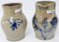 TWO 19TH C. PA STONEWARE HANDLED PITCHERS, BLUE