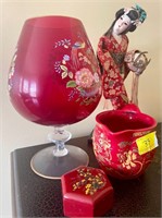 Ruby Red large glass footed compote and oriental