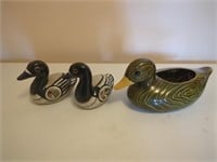 3 pottery Ducks - Planter & Figurines