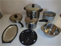 Pots & pans, stainless steel mixing bowl & more