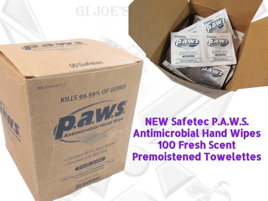 100 Safetec Medical PAWS Antimicrobial Wipes BC1