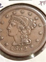 US RARE 1852 BRAIDED HAIR Large Cent.Cb6A