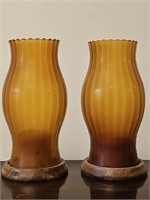 Amber Glass Hurricanes on Stands for Pillar Candle