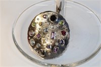 Huge 925 Multi-gemstone disc pendant, topaz,