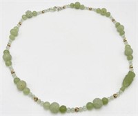 Partly Carved Light Green Jade Necklace.