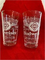 Pair Budweiser Drinking Beer Glasses