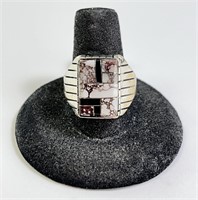 Men's Sterling/White Buffalo Native Signed Ring