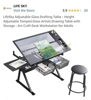 LifeSky Adjustable Glass Drafting Table