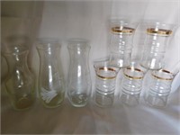 5 Mid Century ribbed glass tumblers w/ gold