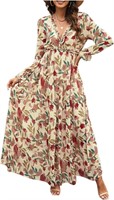 XL Floral Casual Ruffle Long Sleeve Dress