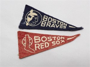 (2) 4" Vintage Felt Pennants: Boston Braves, Sox