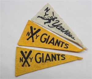 (3) 4" Vintage Felt Pennants: NY Giants, Yankees