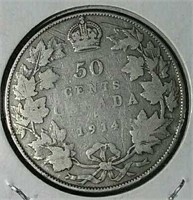 1914 Canada silver half dollar