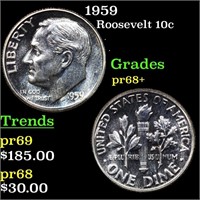 Proof 1959 Roosevelt Dime 10c Grades GEM++ Proof