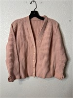 Vintage 60s Waffle Knit Cardigan Pink