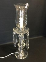 Working vtg crystal lamp w prisms cut glass shade