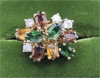 Sterling Silver Multi Gemstone Cocktail Ring Sz 6