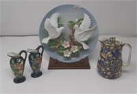 Decorative ceramic pitchers and dove plate